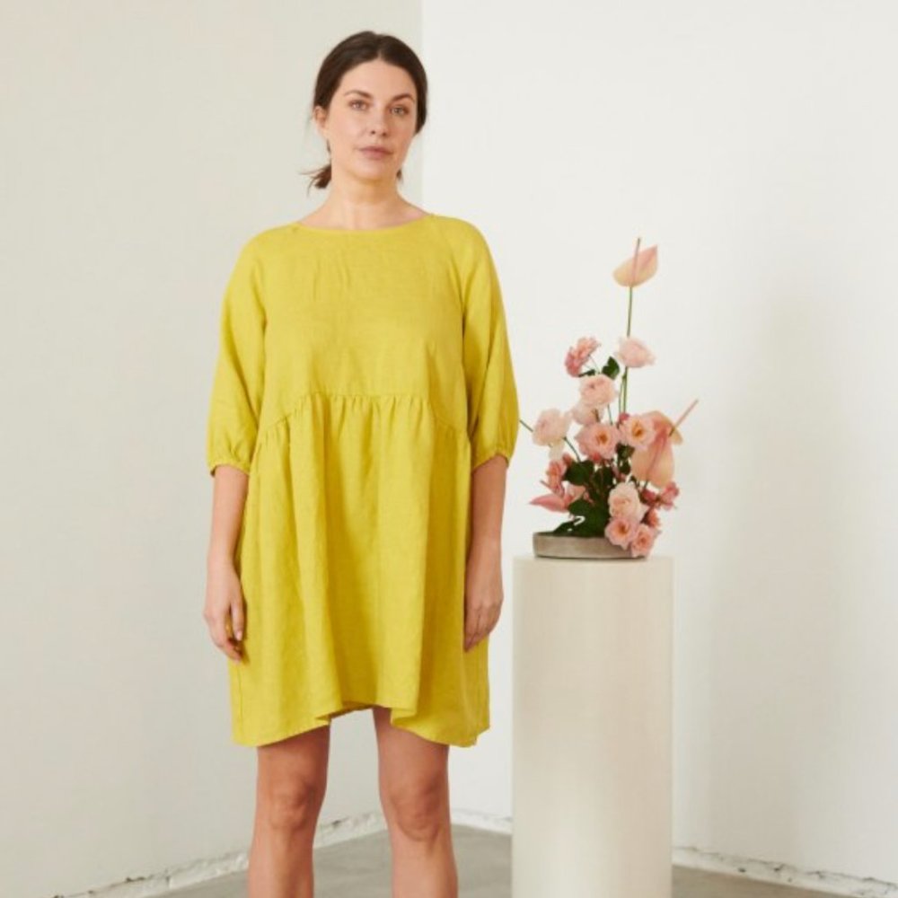 Linenfox Beth Dress in Yellow- Chartreuse size S-M